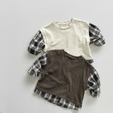 Toddler Plaid Fake 2 Pieces Casual T-shirt