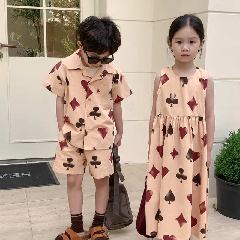 Toddler Poker Dress Lapel Collar Set
