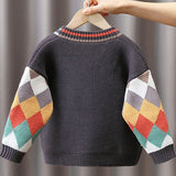 Toddler Boy Diamond Color Block Knitted Cardigan