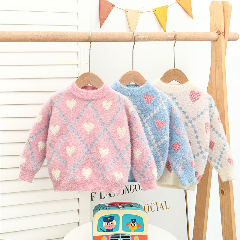 Toddler Girl Thermal Fuzzy Heart Diamond Sweater