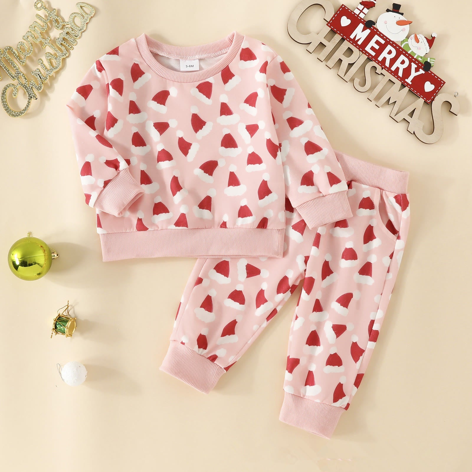 Baby Christmas Hat Pink 2 Pieces Set