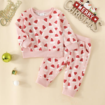Baby Christmas Hat Pink 2 Pieces Set
