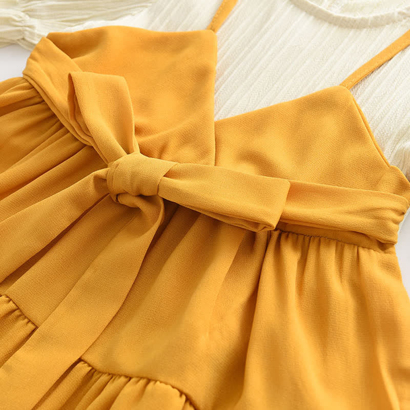 Toddler Girl Bowknot Splicing Dress