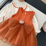 Toddler Girl Bear Sleeveless Orange Tulle Dress