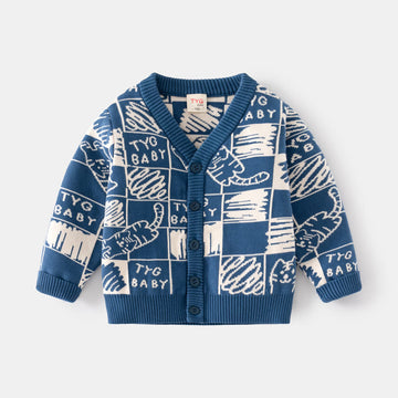 TYG BABY Toddler Graffiti Plaid Cardigan