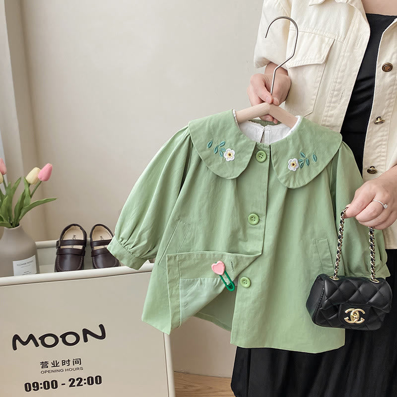 Toddler Collar Flower Button Coat