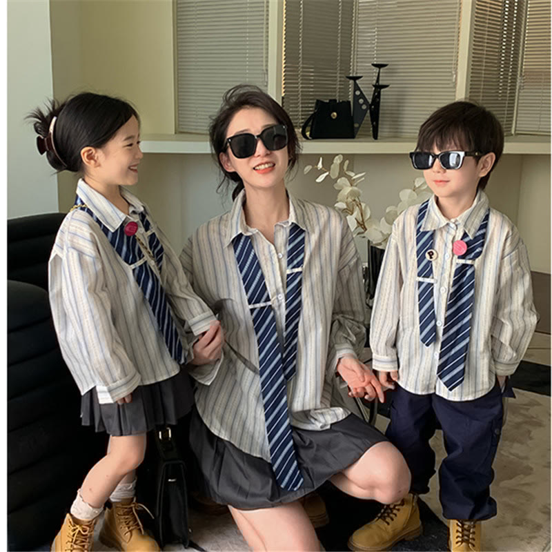 Mommy and Me Preppy Style Striped Shirt with Tie