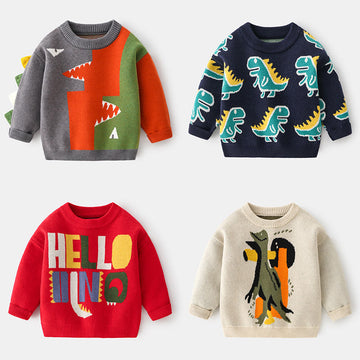 Toddler Boy Slogan Dinosaur Round Neck Sweater