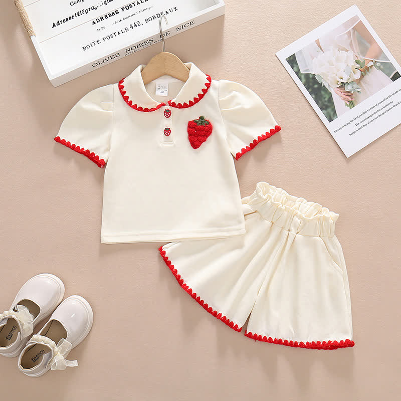 Toddler Girl Strawberry Lapel Shirt and Shorts Set