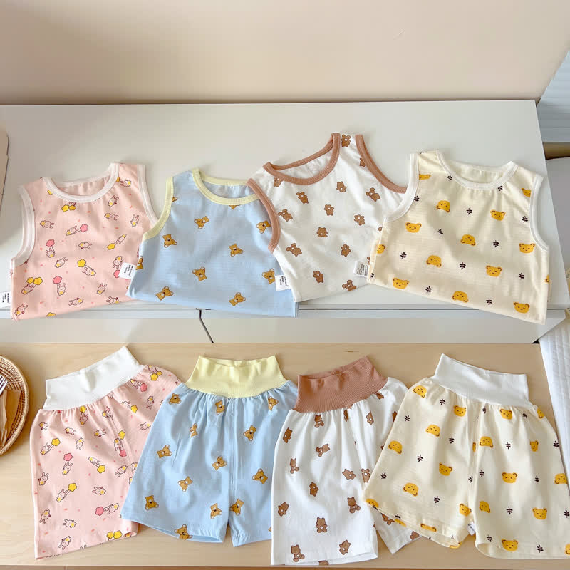Toddler Bunny Bear Sleeveless Pajamas Set