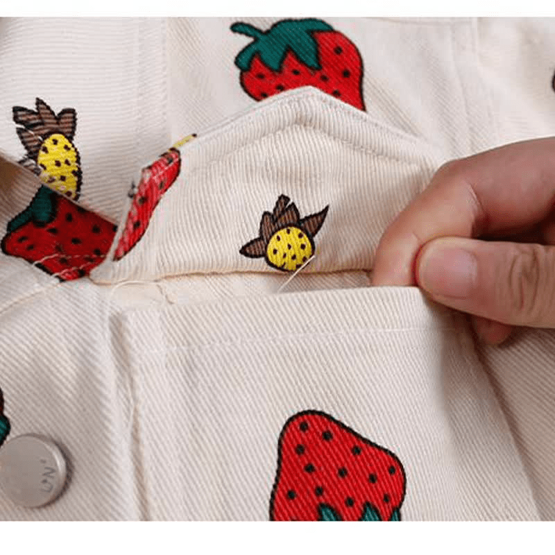 Toddler Girl Strawberry Polo Denim Jacket