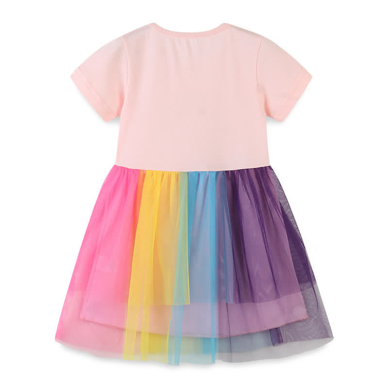 Toddler Girl Rainbow Mesh Splicing Dress