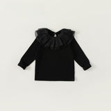Toddler Girl Solid Color Lace Collar Shirt
