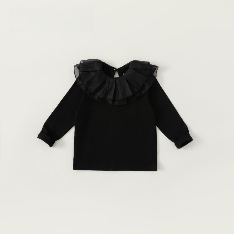 Toddler Girl Solid Color Lace Collar Shirt