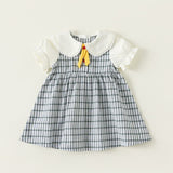 Toddler Girl Plaid Puff Sleeve Lapel Collar Dress