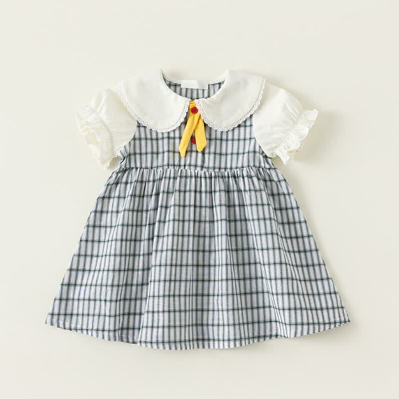 Toddler Girl Plaid Puff Sleeve Lapel Collar Dress