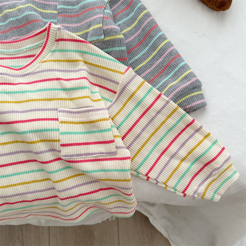 Toddler Colorful Striped Pocket Waffle Sweatshirt