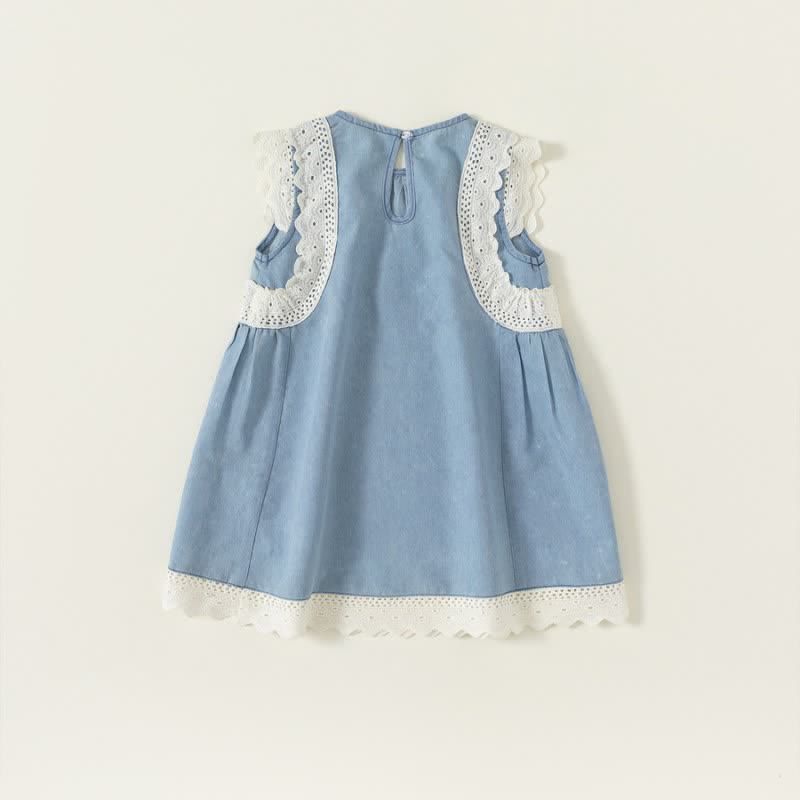 Toddler Girl Lace Trim Denim Dress