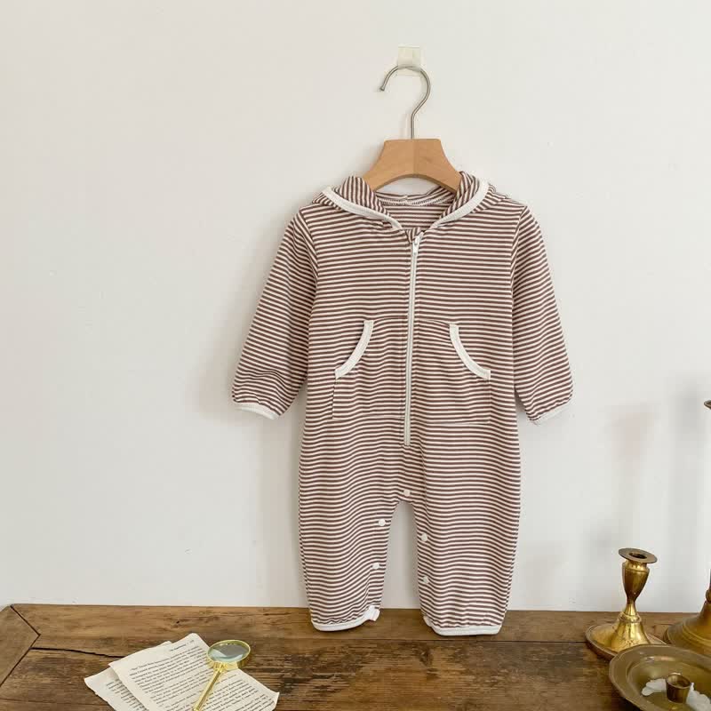 Baby Striped Loose Hooded Romper