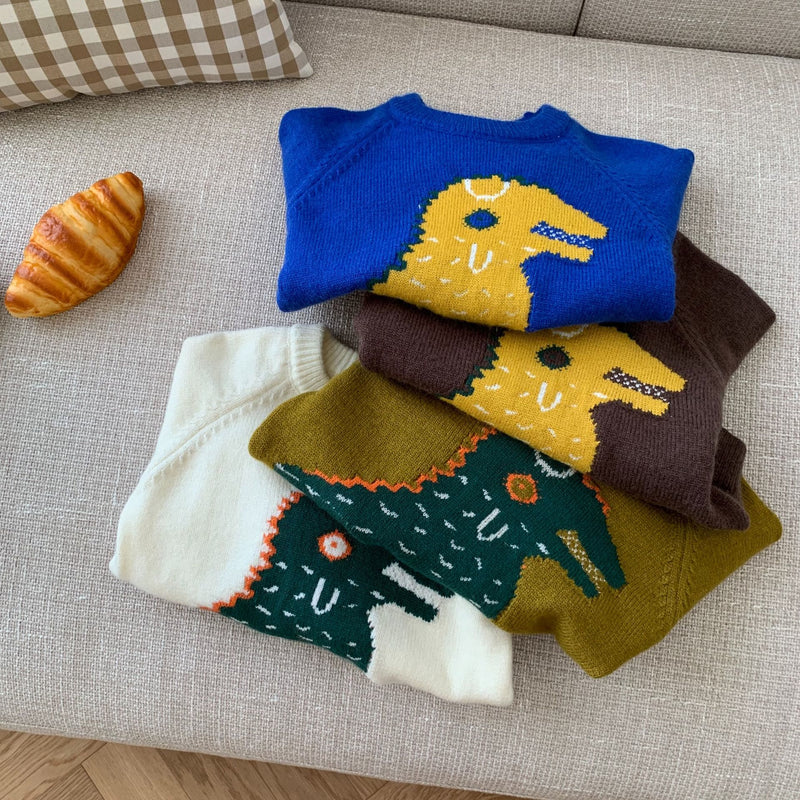 Toddler Cartoon Dinosaur Jacquard Knitted Sweater