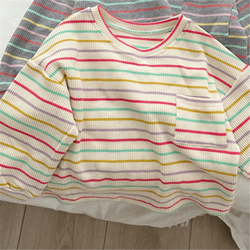 Toddler Colorful Striped Pocket Waffle Sweatshirt