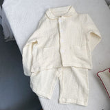 Toddler Dot Lapel Collar Top and Pants Pajamas Set