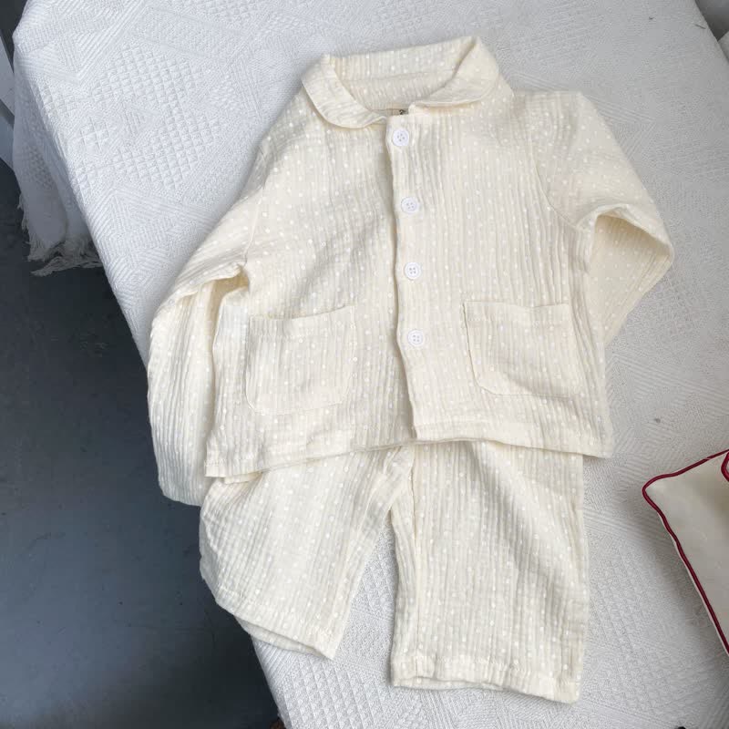 Toddler Dot Lapel Collar Top and Pants Pajamas Set