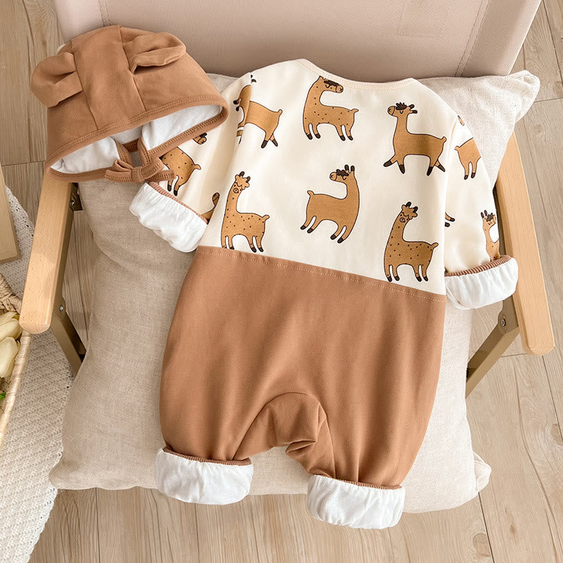 Baby Alpaca Fake 2 Pieces Romper with Bonnet