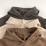 Toddler Solid Color Hooded Knitted PocketSweater
