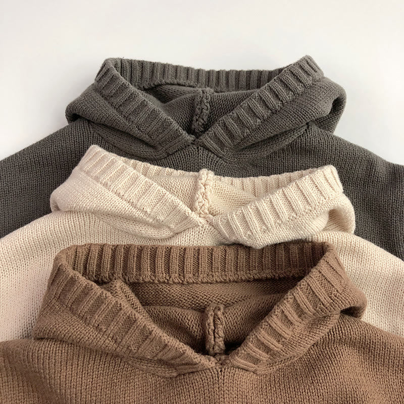 Toddler Solid Color Hooded Knitted PocketSweater