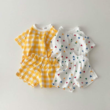Baby Heart Plaid Tee and Shorts Set