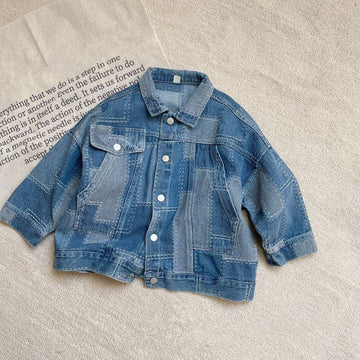 Toddler Denim Lapels Button Blue Loose Coat