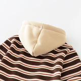 Baby Brown Striped Button Fleece Lined Hoodie