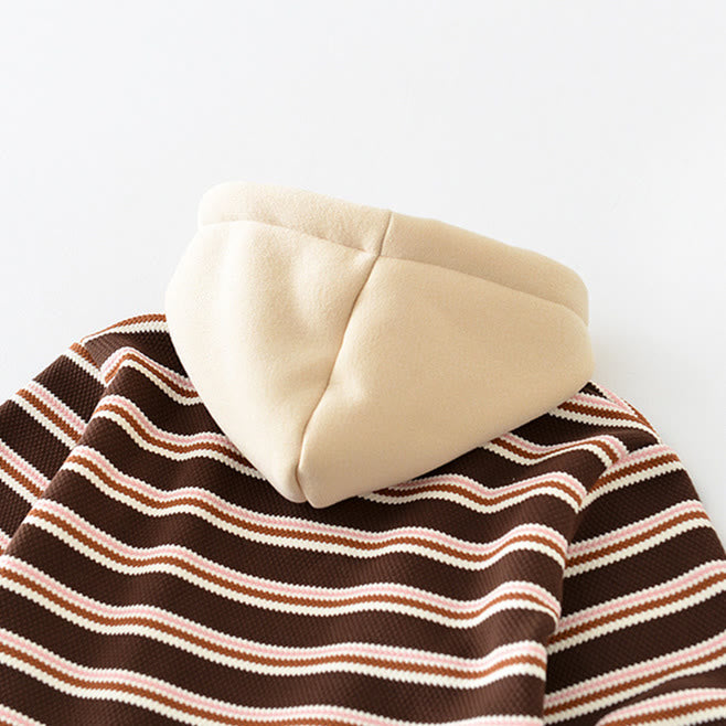 Baby Brown Striped Button Fleece Lined Hoodie