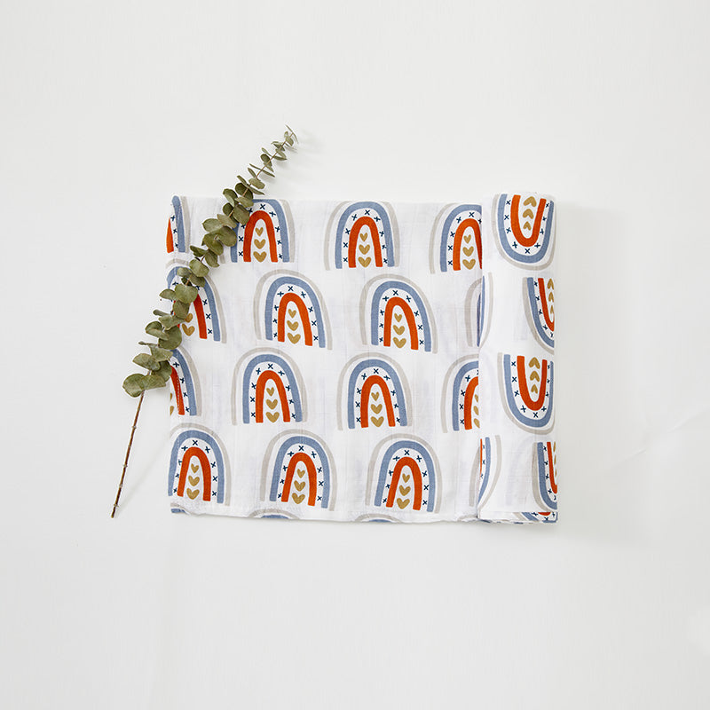 Rainbow Heart Muslin Baby Swaddle Blanket