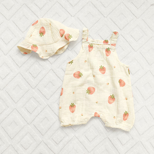 Baby Strawberry Strap Overall with Hat