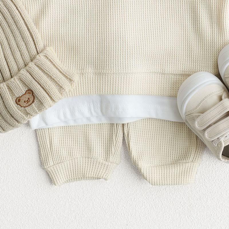Toddler Waffle Solid Color Sweatsuit 2 Pieces Set