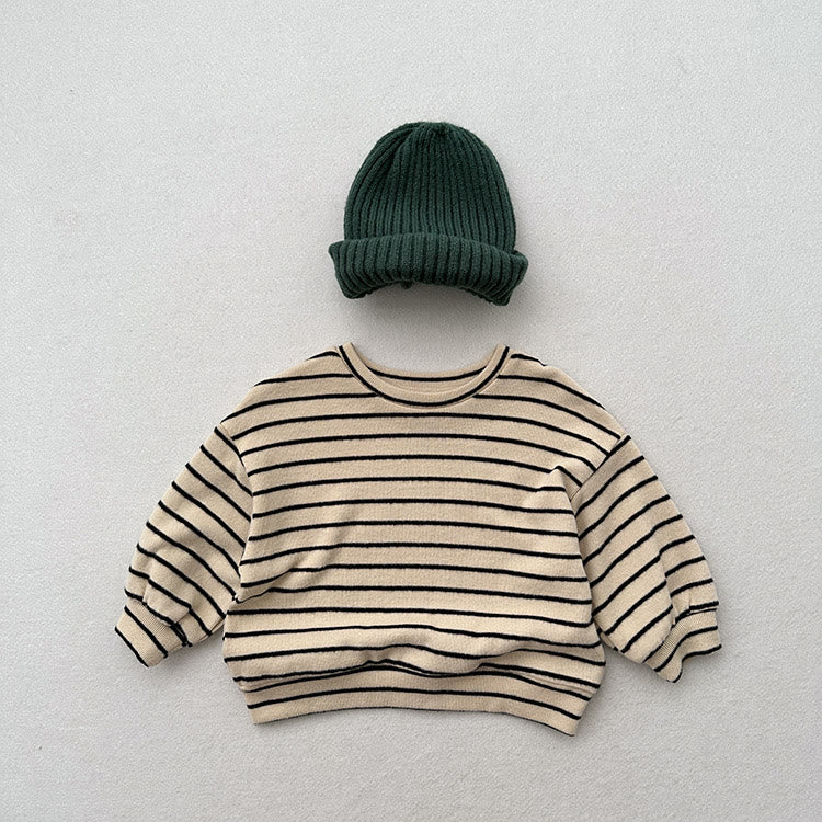 Toddler Round Neck Apricot Striped Soft T-shirt