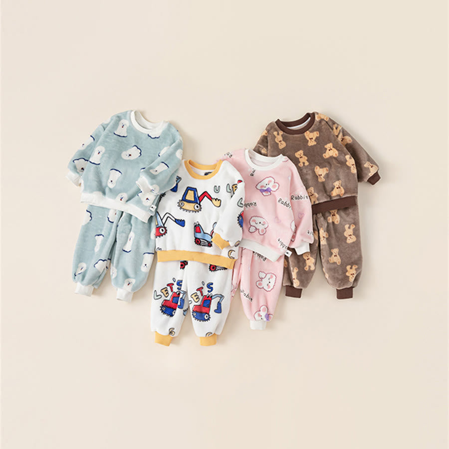 Toddler Excavator Animal Flannel Pajamas 2 Pieces Set