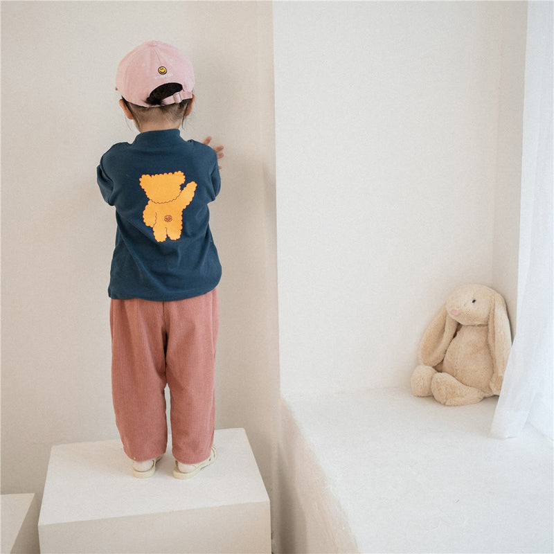 Toddler Bow Bear High Collar Thick T-shirt