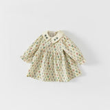 Toddler Girl Retro Flower Puff Sleeves Lapel Collar Dress