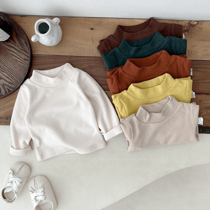 Baby Solid Color High Collars Warm T-shirt