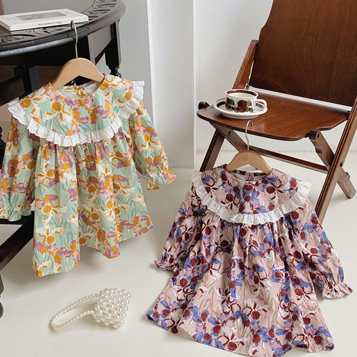 Toddler Girl Lace Retro Style Flower Dress