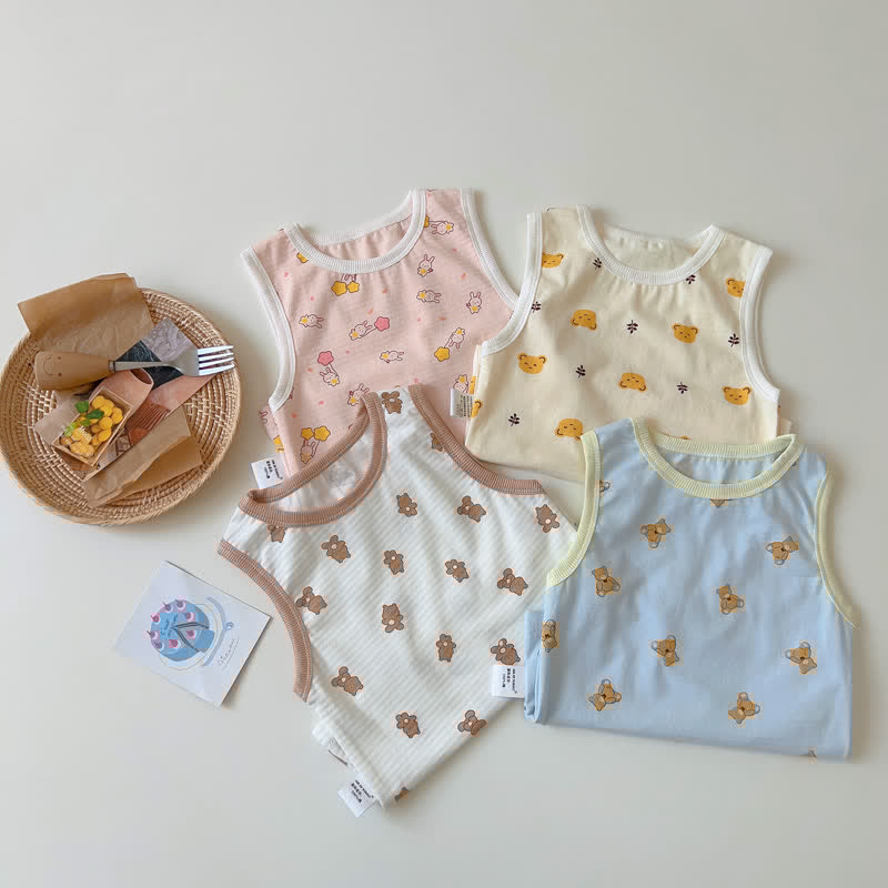 Toddler Bunny Bear Sleeveless Pajamas Set