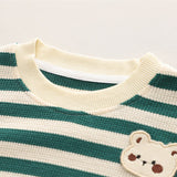 Toddler Striped Bear Patch Corduroy 2 Pieces Set