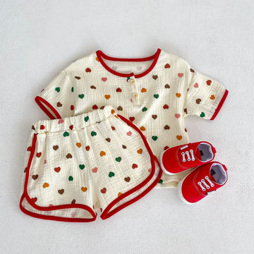Baby Heart Color Block Tee and Short Set
