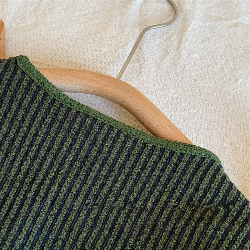 Toddler Pocket Striped Round Neck Cardigan