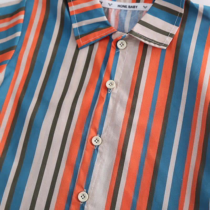 Toddler Boy Striped Lapel Tee and Shorts Set