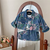 Toddler Girl Denim Flower Leaves 2 Pieces Set