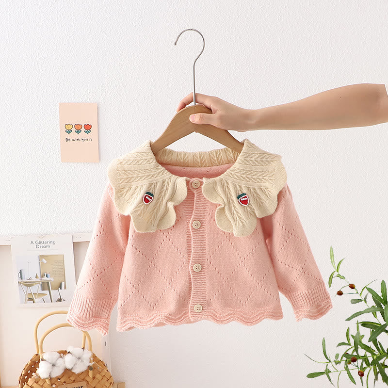 Toddler Strawberry Collar Knitted Cardigan
